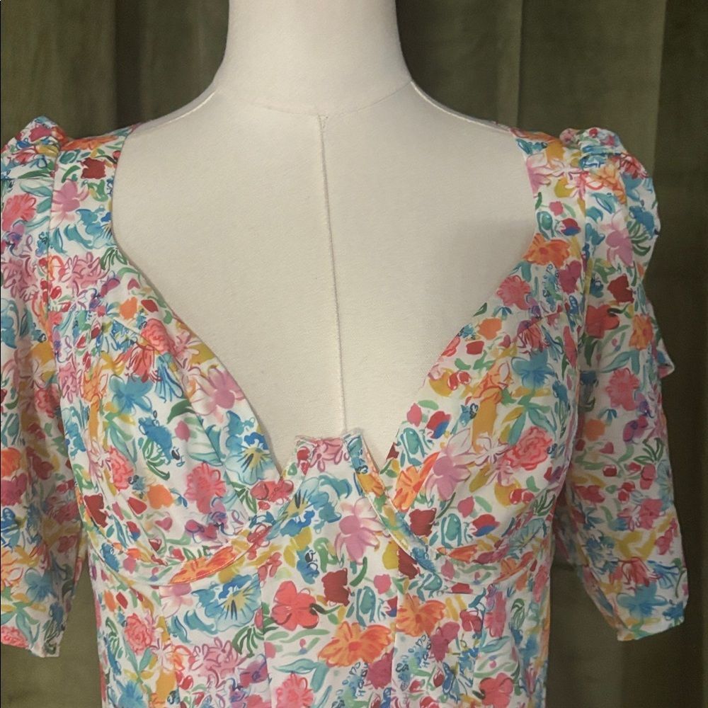 For Love And Lemons Floral Mini Dress with Puff Sleeves, L - Picture 4 of 12